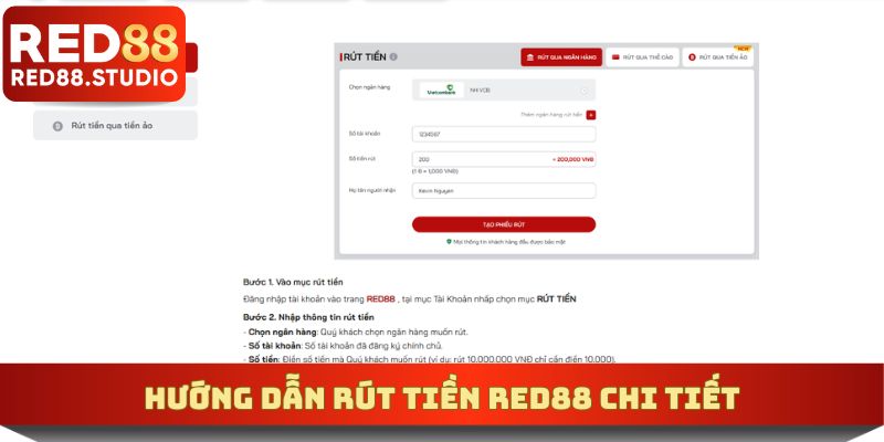 Chi tiết cách rút tiền RED88 phổ biến được hỗ trợ