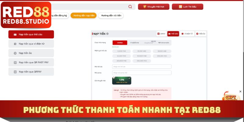 Phương thức thanh toán nhanh tại RED88