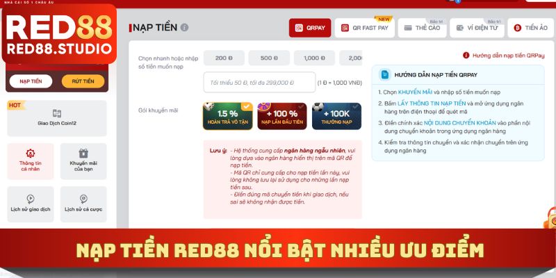Thanh toán nạp tiền tại RED88 luôn được đánh giá cao