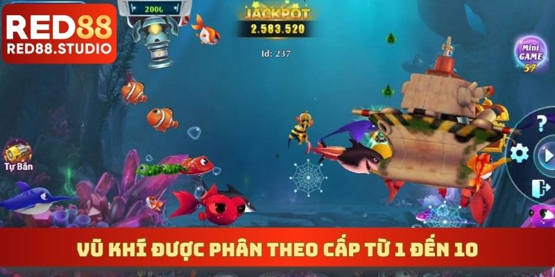 Vũ khí được phân theo cấp từ 1 đến 10